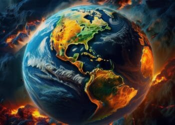 Globo terrestre visto do espaço em um cenário de devastação ambiental