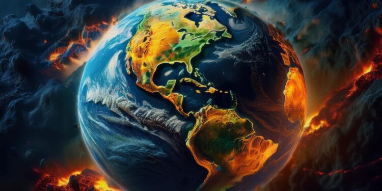 Globo terrestre visto do espaço em um cenário de devastação ambiental